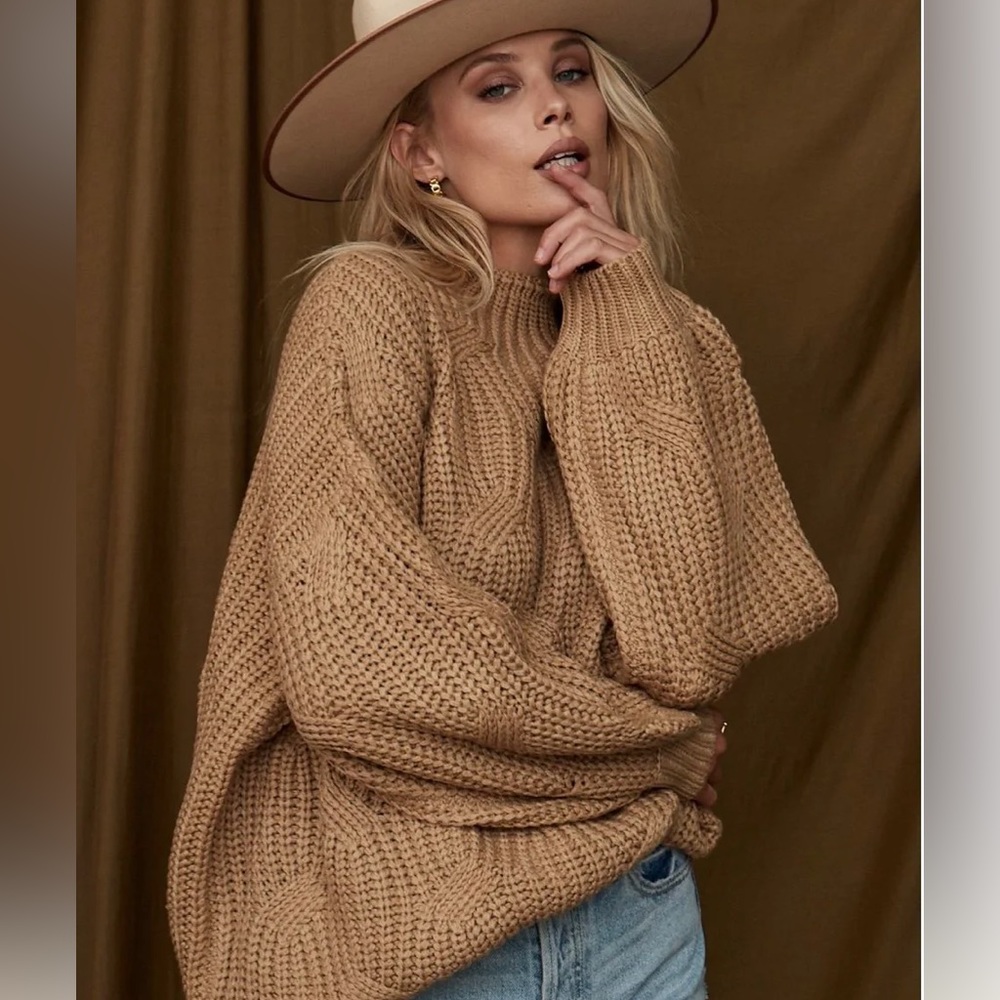 12th Tribe Tan Cowl Neck Sweater